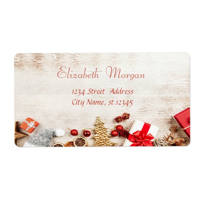 Christmas Presents, Tree , Wood Texture Label (Front)