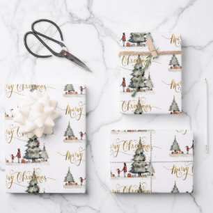 Christmas presents under the tree wrapping paper sheets