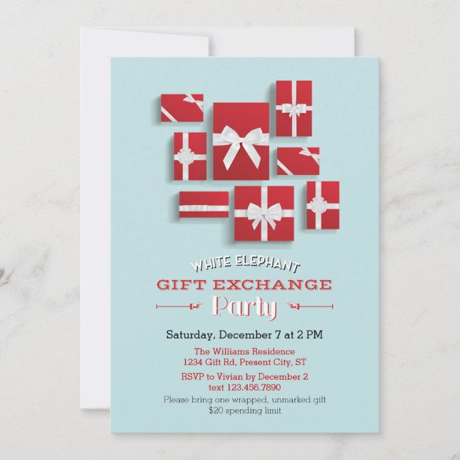Christmas Presents White Elephant Party Invitation (Front)