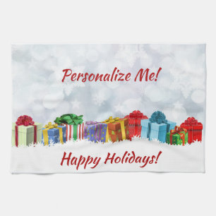 Christmas Presents Wrapped Gifts Happy Holiday Kitchen Towel