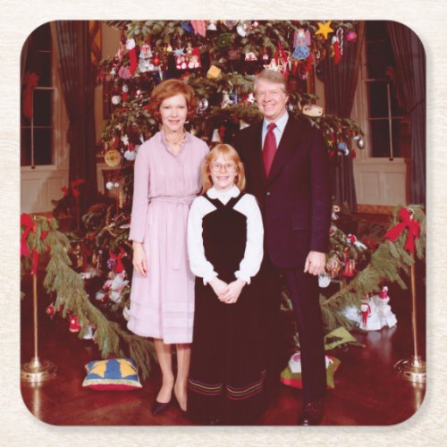 Christmas President James Jimmy Carter White House Square Paper Coaster