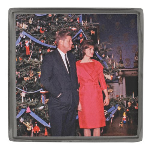 Christmas President John  Jacqueline Kennedy Gunmetal Finish Lapel Pin