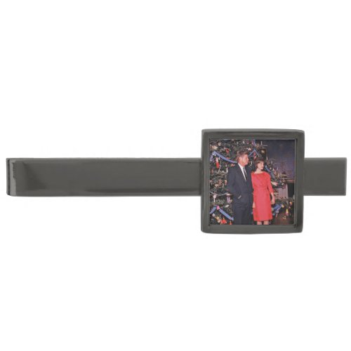 Christmas President John  Jacqueline Kennedy Gunmetal Finish Tie Bar