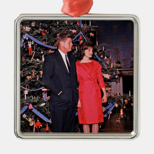 Christmas President John  Jacqueline Kennedy Metal Ornament