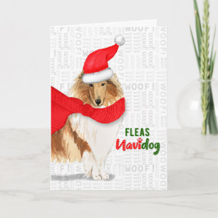 Christmas Pretty Rough Collie Fleas NaviDOG Holiday Card