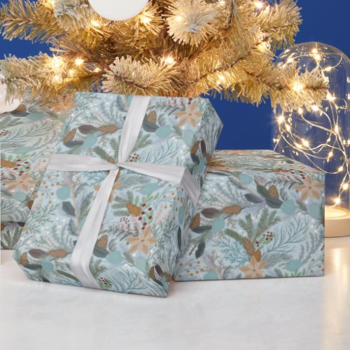 Christmas pretty whimsical floral pattern wrapping paper