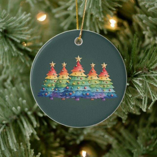 Christmas Pride Rainbow LGBTQ Equal Rights Gay  Ceramic Ornament (Tree)