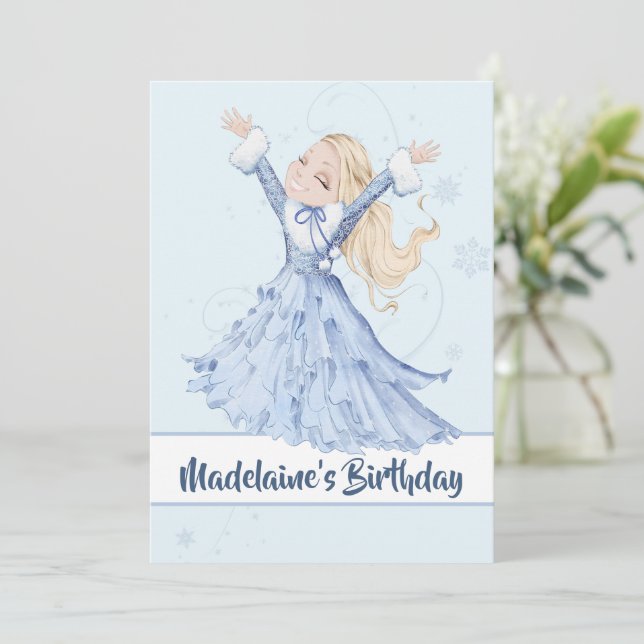 Christmas Princess Birthday Cute Winter Snowflakes Invitation (Standing Front)