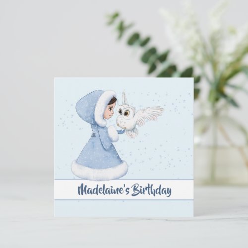 Christmas Princess Birthday Owl Winter Snowflakes Invitation