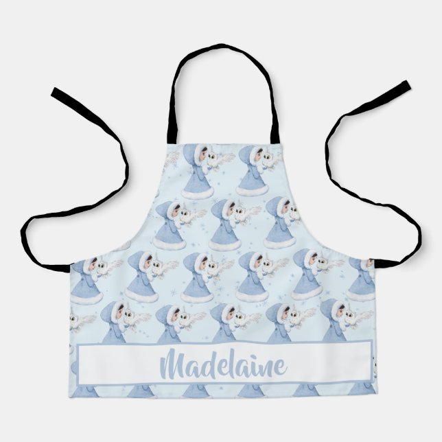Christmas Princess Owl Winter Snowflakes Apron (Front)