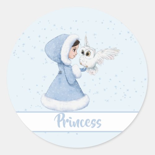 Christmas Princess Owl Winter Snowflakes Classic Round Sticker