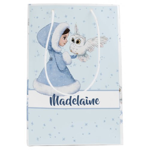 Christmas Princess Owl Winter Snowflakes Medium Gift Bag