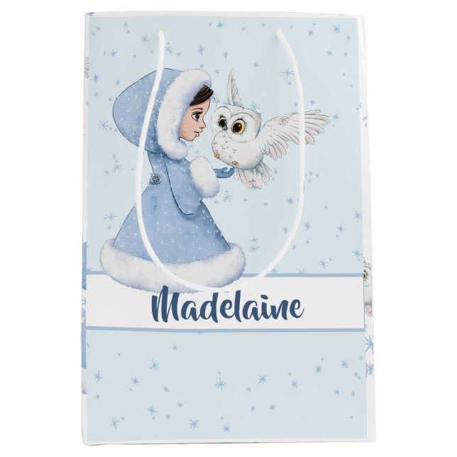 Christmas Princess Owl Winter Snowflakes Medium Gift Bag (Front)