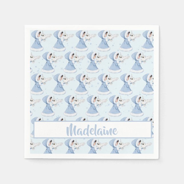 Christmas Princess Owl Winter Snowflakes Napkins (Front)