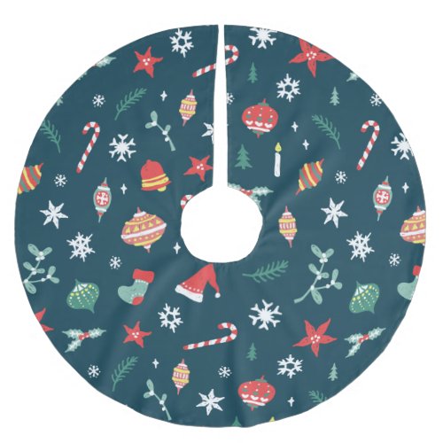Christmas Print Candy Canes Snowflake Ornaments Brushed Polyester Tree Skirt