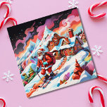 christmas psychedelic skiing santa  holiday card<br><div class="desc">The image is generativecontent. What I liked about this image is that it look like santa is skiing away from the gingerbread house and he is on the path leading from the house. There is editable text on the back. I also thought it was cool that it looks like he...</div>