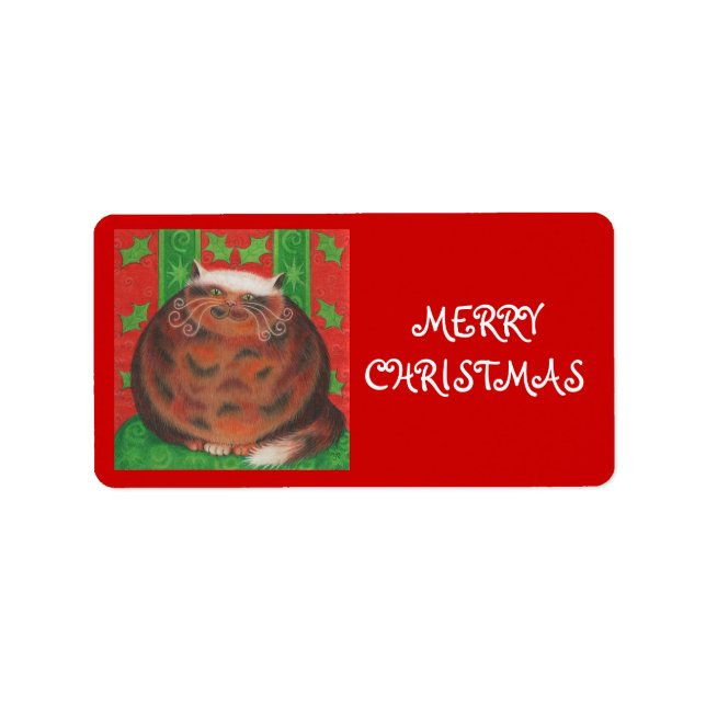 Christmas Pud 'Merry Christmas' gift tag label red (Front)