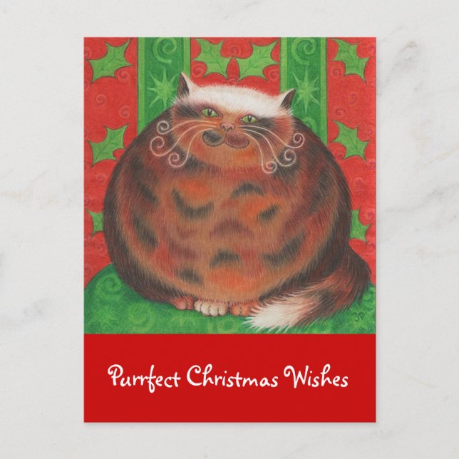Christmas Pud 'Purrfect Christmas Wishes' postcard (Front)