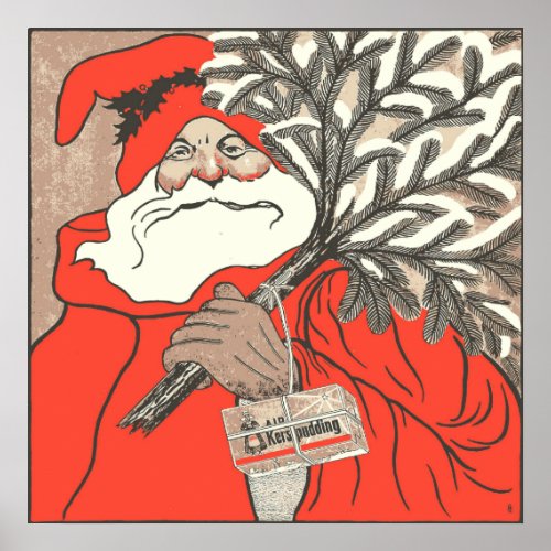 Christmas Pudding And Germanic Santa Vector Poster