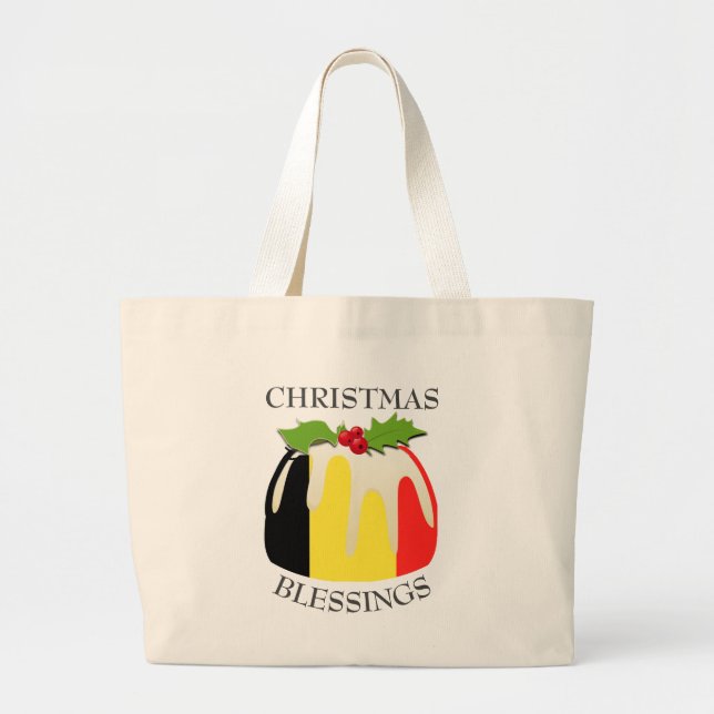 Christmas Pudding BELGIUM FLAG Large Tote Bag (Front)