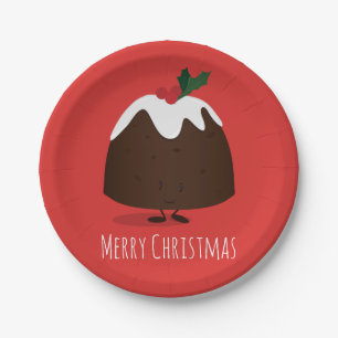 Christmas Pudding Cartoon Character   Paper Plate