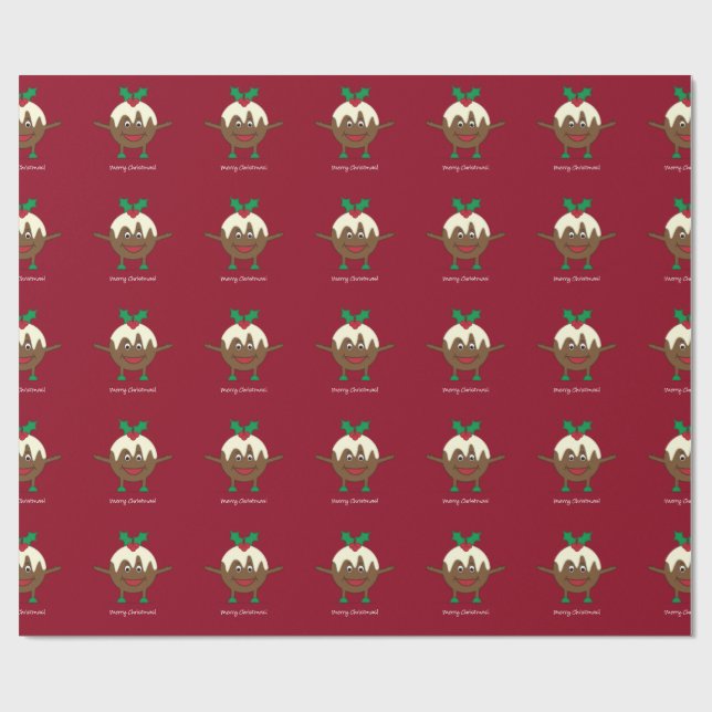 Christmas pudding cartoon character wrapping paper (Flat)