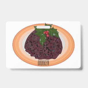 Christmas pudding cartoon illustration badge