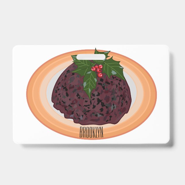 Christmas pudding cartoon illustration badge (Front)