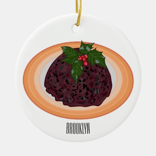 Christmas pudding cartoon illustration  ceramic ornament