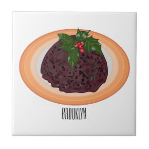 Christmas pudding cartoon illustration ceramic tile
