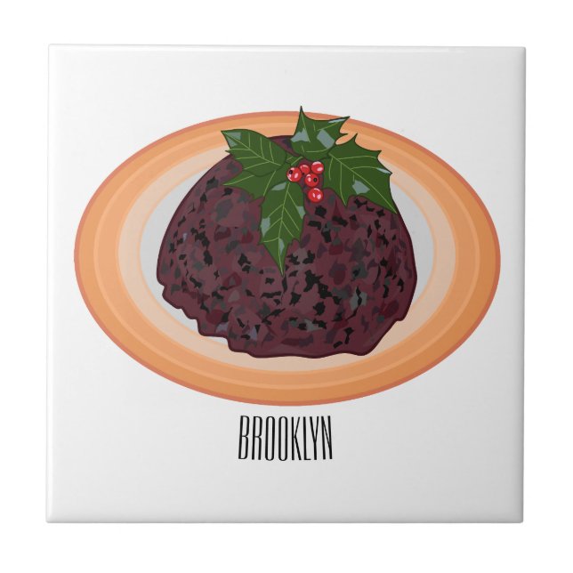 Christmas pudding cartoon illustration ceramic tile (Front)