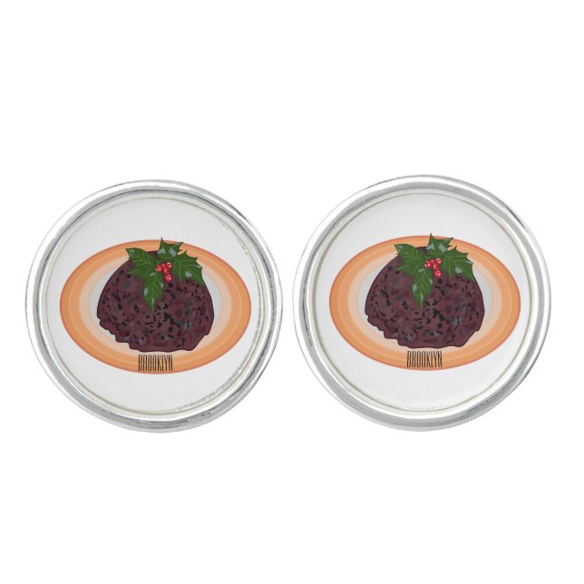 Christmas pudding cartoon illustration  cufflinks (Front)