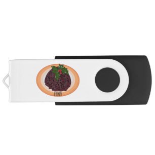 Christmas pudding cartoon illustration flash drive