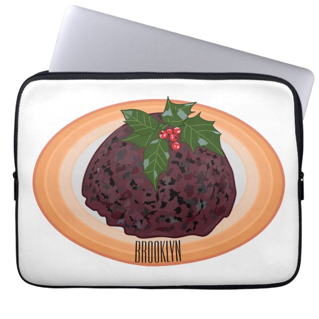 Christmas pudding cartoon illustration  laptop sleeve (Front)