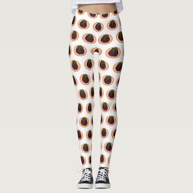 Christmas pudding cartoon illustration  leggings (Front)