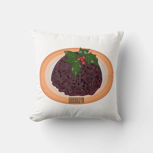 Christmas pudding cartoon illustration throw pillow (Front)