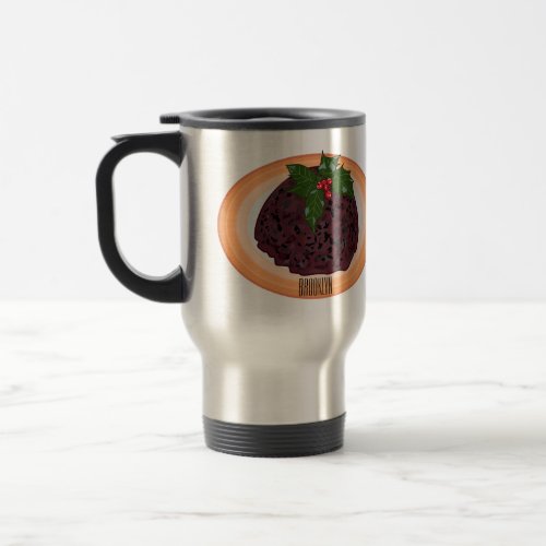 Christmas pudding cartoon illustration  travel mug