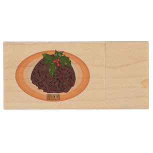 Christmas pudding cartoon illustration  wood flash drive