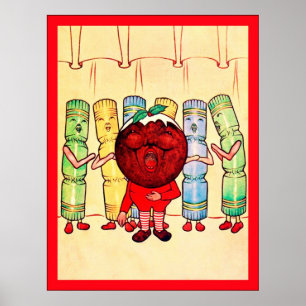 Christmas Pudding & Crackers ~ Vintage Christmas Poster