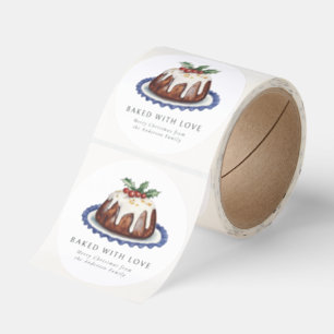Christmas Pudding Elegant Simple Baked With Love Classic Round Sticker