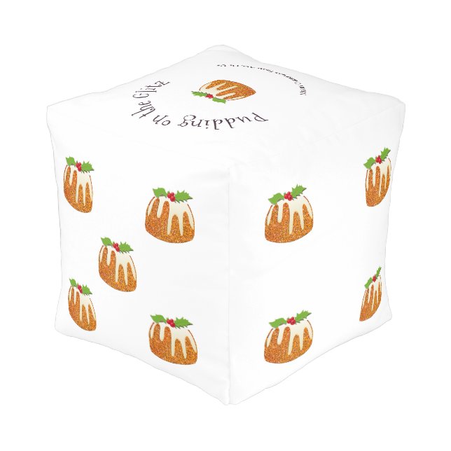 Christmas Pudding Glitter Dice Pouf (Angled Back)