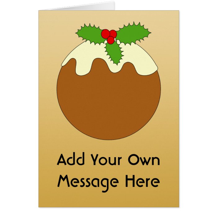 Christmas Pudding. Gold color background. Cards