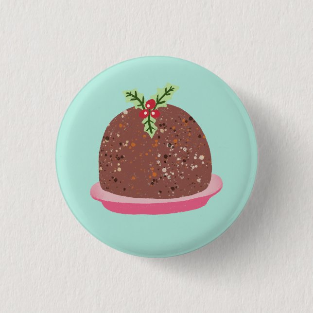 Christmas Pudding Holiday Food Illustration Button (Front)