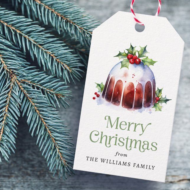 Christmas pudding holly berries watercolor gift tags (Christmas pudding holly berries watercolor gift tags)