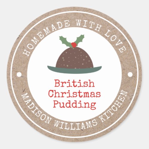 Christmas Pudding  Homemade with Love  Classic Round Sticker