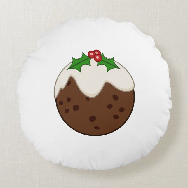 Christmas Pudding Illustrative Art Round Pillow (Front)
