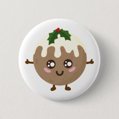 Christmas Pudding Kawaii  Button