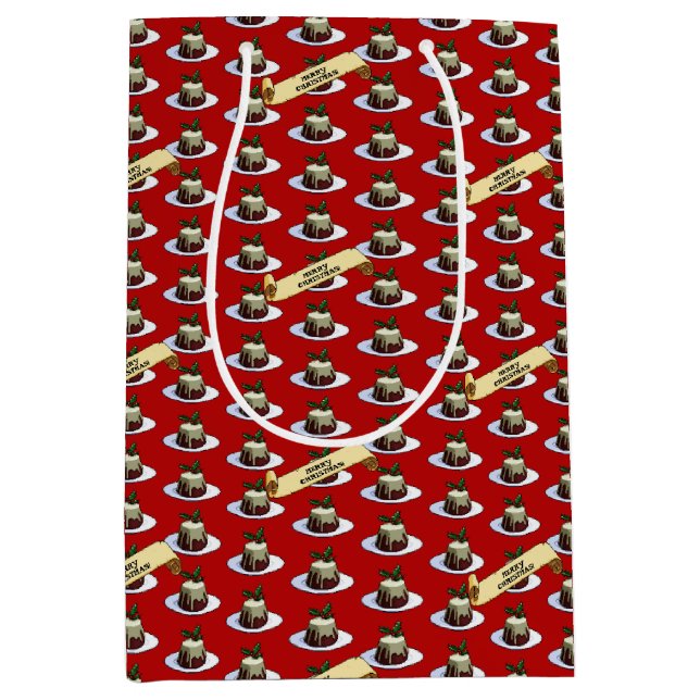 Christmas Pudding Merry Christmas! Holly Pattern Medium Gift Bag (Front)