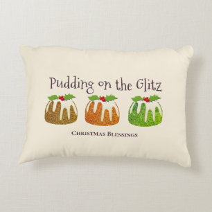 Christmas PUDDING ON GLITZ Festive Cream Accent Pillow