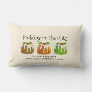 Christmas PUDDING ON GLITZ Festive Cream Lumbar Pillow